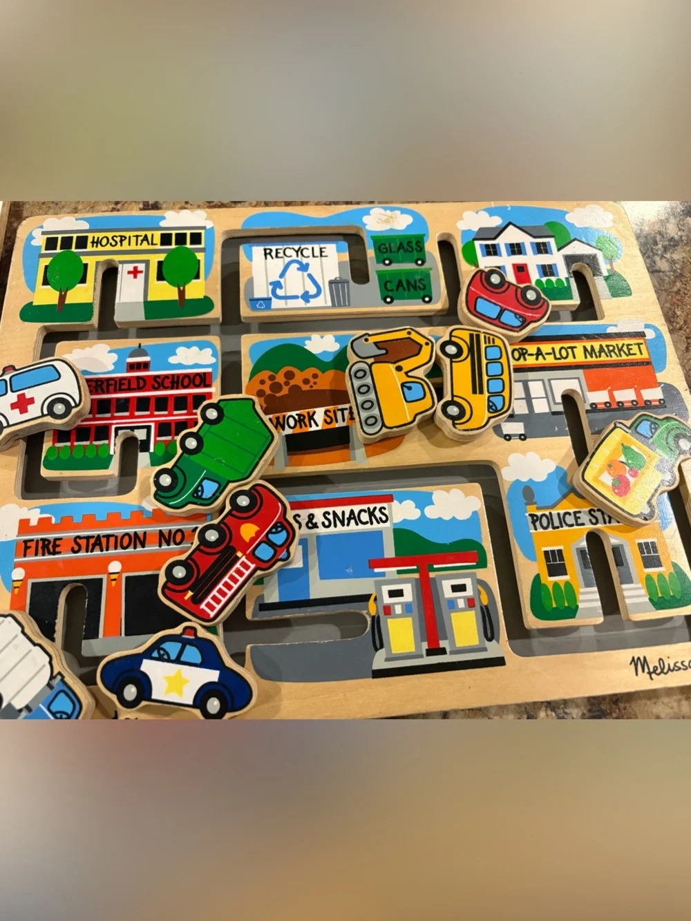 Melissa & Doug Kids Wooden Community Puzzle - Multi Color and Playschool puzzle
